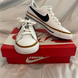 NIB Nike Court Legacy White with Gold and Black Accents